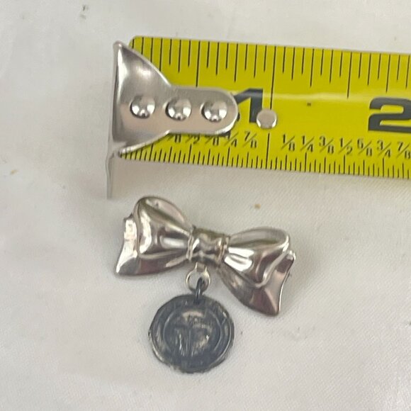 Vintage Silver Bow Brooch With Dangling Medallion - Picture 5 of 5